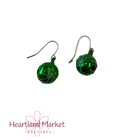 Green Christmas Bell Earrings