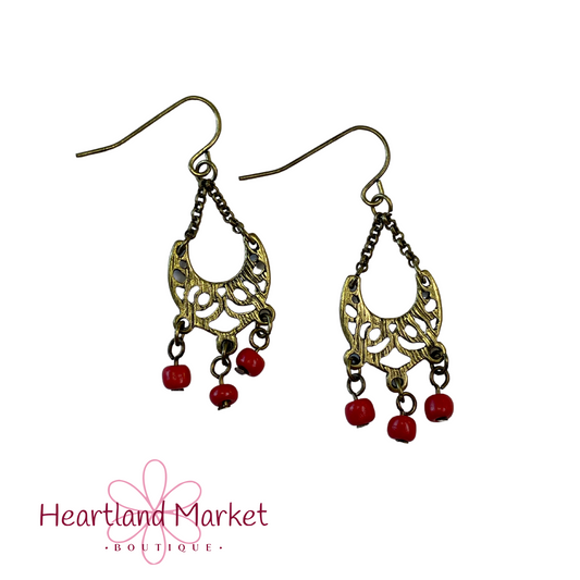 Brass Dangles with Red Beads