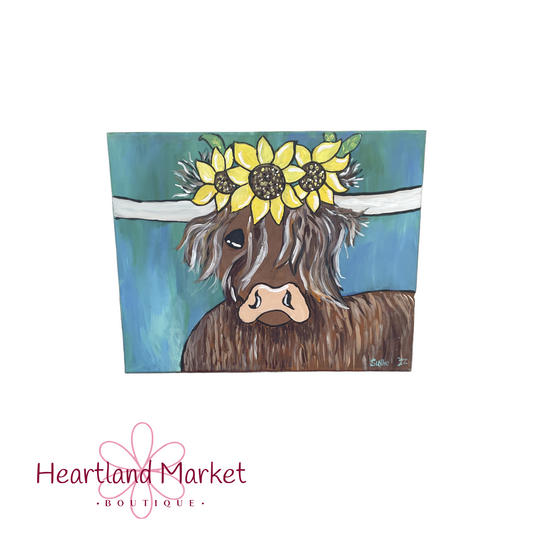 Sunflower Highland Cow Painting