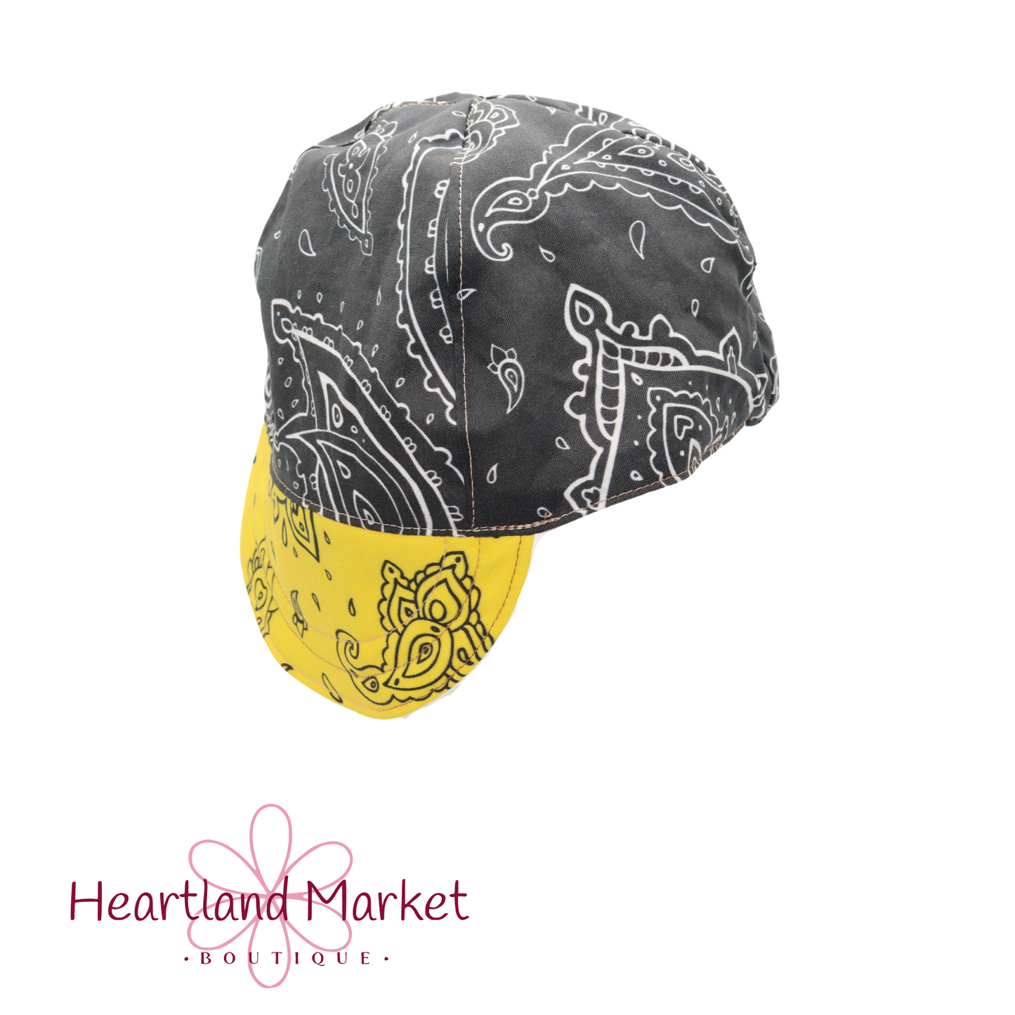 Gray and white paisley hat with yellow and paisley brim 100% cotton welding cap