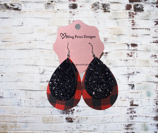 Black Glitter and Plaid Dangles