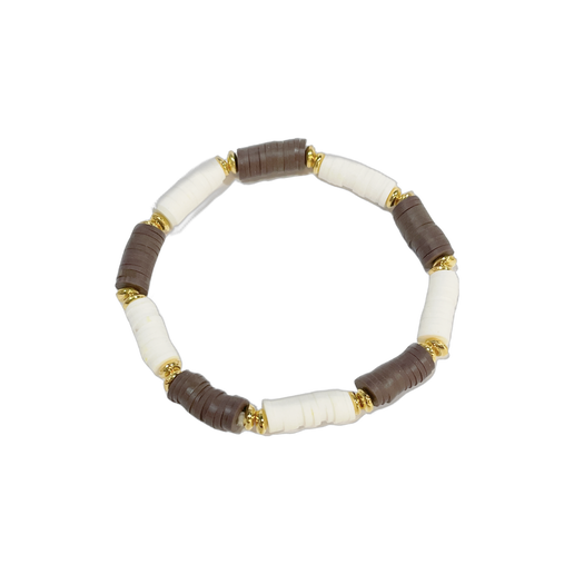 Linen Brown and White Clay Bead Bracelet With Golden Beads Coffee Colors Clay  Bead Bracelet 