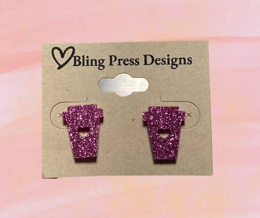 Glitter Coffee Cup Stud Earrings