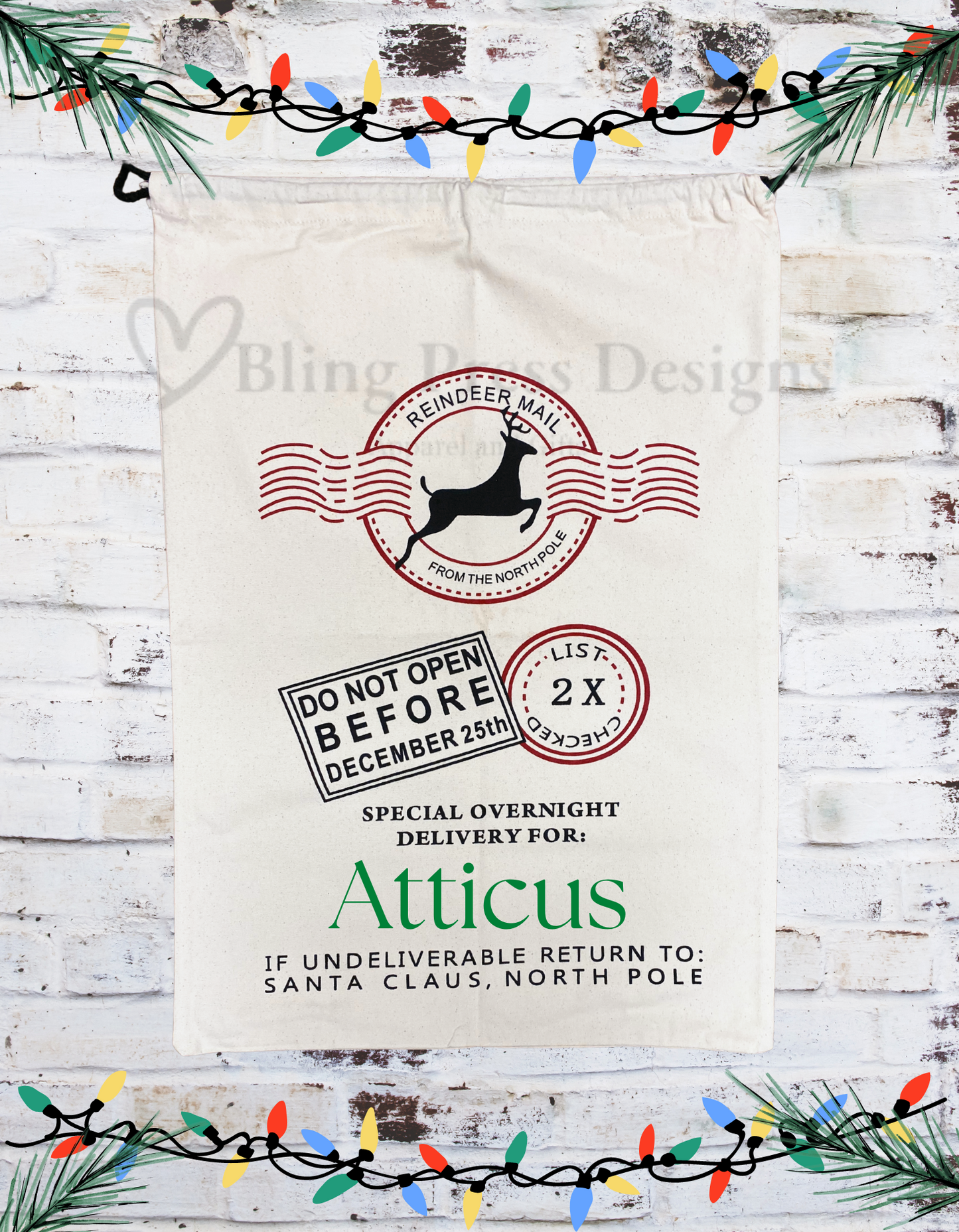 ** Personalized **Reindeer Mail Christmas Sack