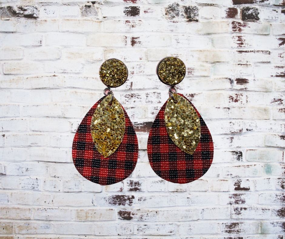 Gold Glitter & Plaid Dangles