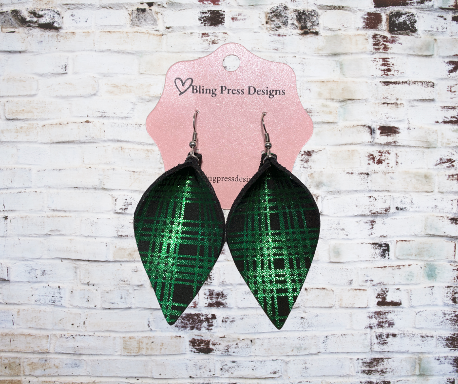 Metallic Green Plaid Dangle