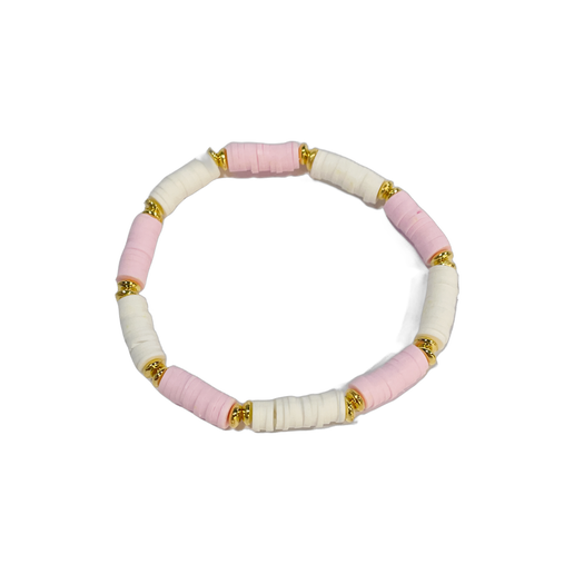 Clay Bead Bracelet Pink White and Gold (Child)