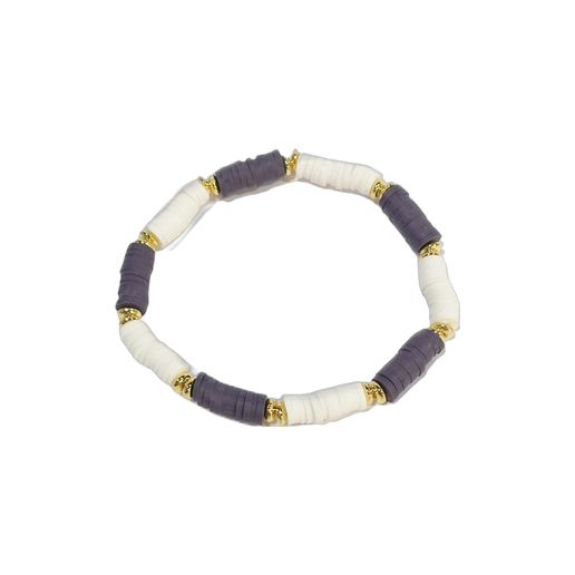Clay Bead Bracelet Plum White and Gold
